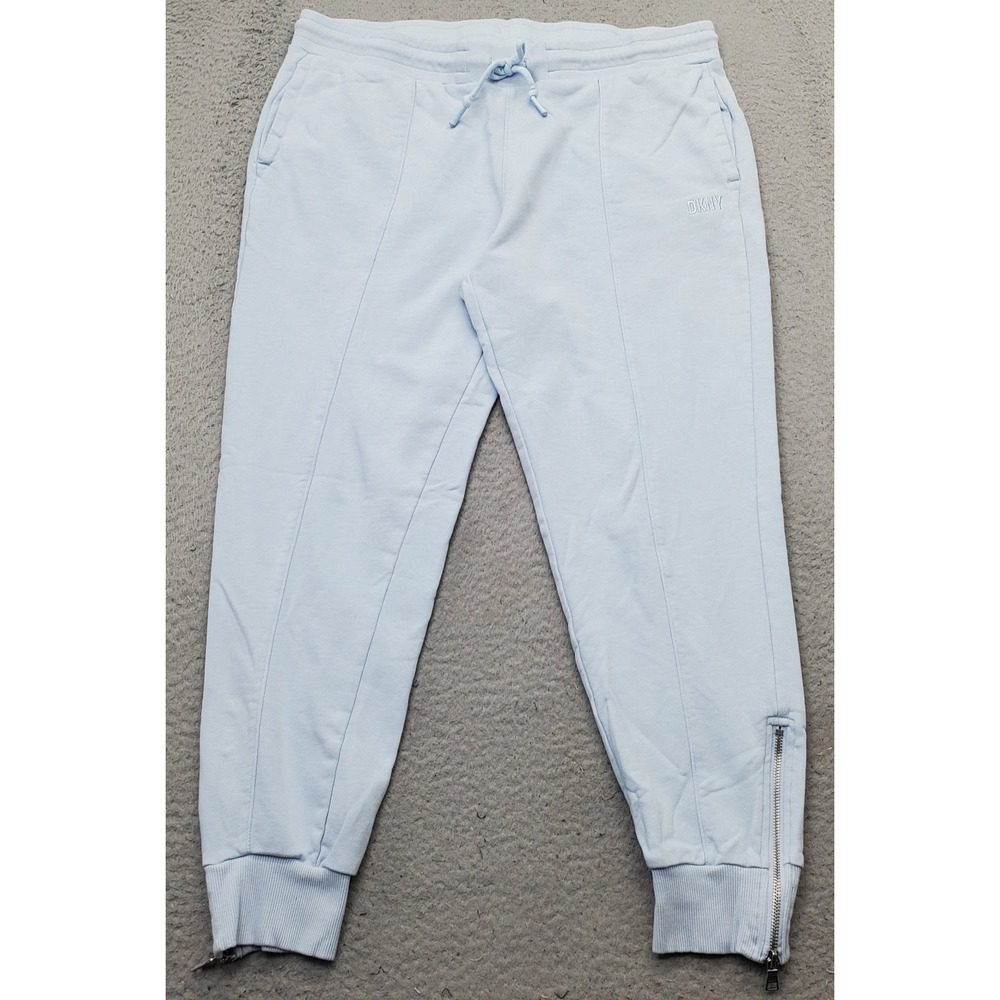 DKNY Sport Jogger Pants Womens Large Blue Loose Fit Tapered Leg Drawstring Waist